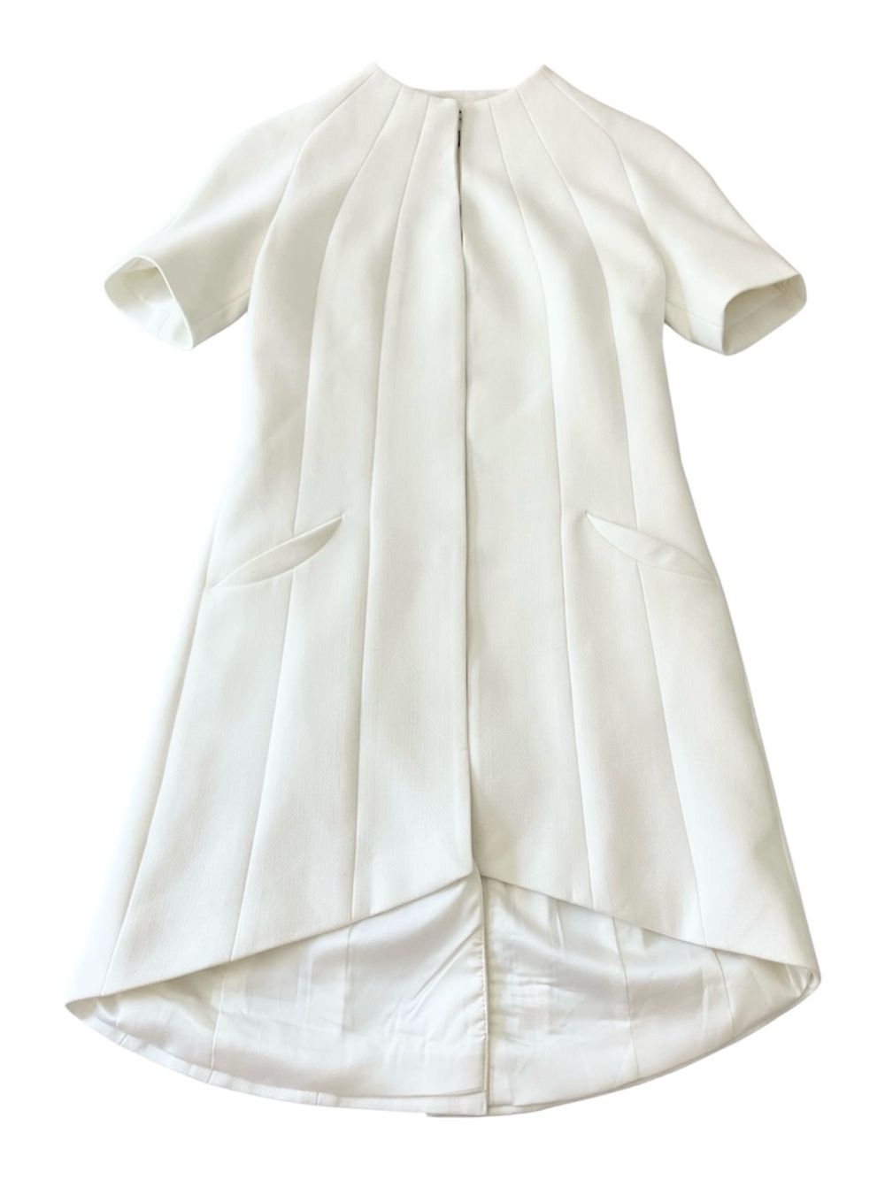 Alice + Olivia White Dress Minimalist Sleek Short Sleeved High Low Made USA Sz 0